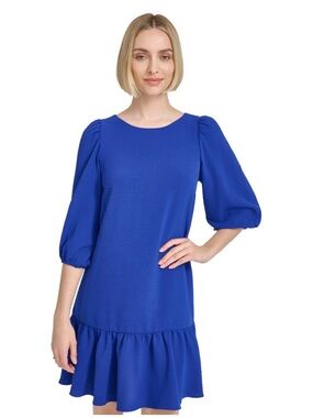 Harper Rose Balloon Sleeve Ruffle Hem
Shift Dress Sz 10 NWOT Cerulean
Blue